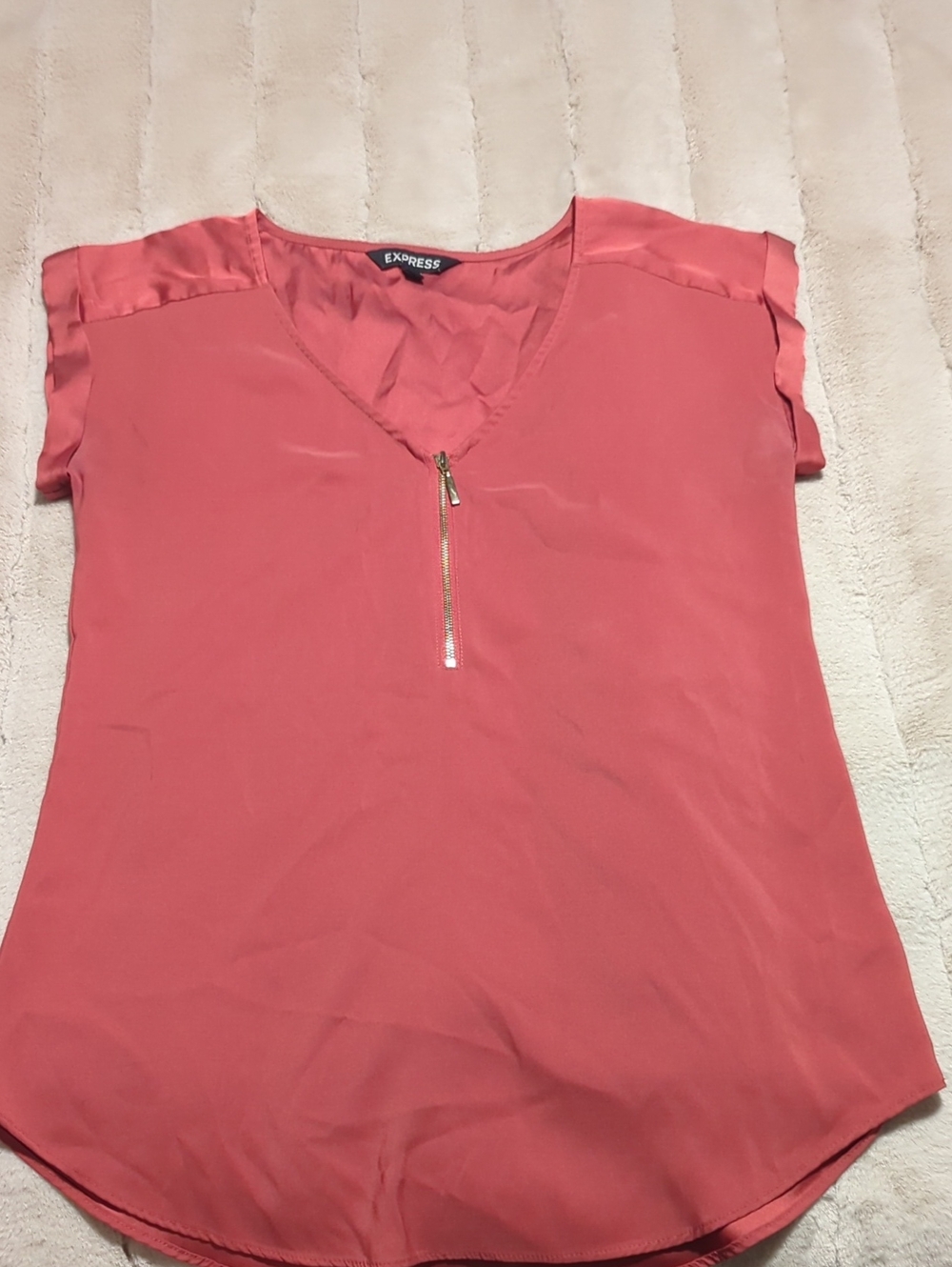 Express Coral Zip-Front V-Neck Top